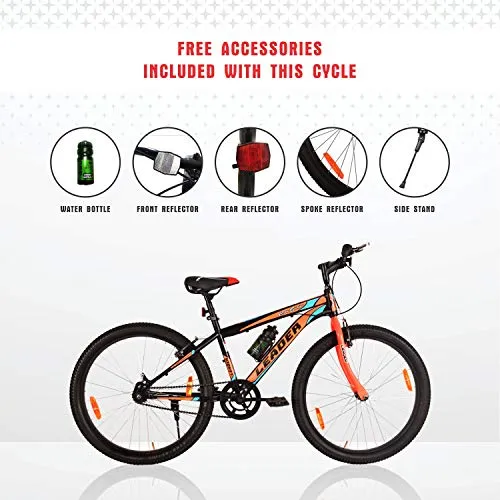 Leader Men's Single Speed Without Gear City Surfer MTB 26T Mountain Bicycle (Black & Orange, Above 10 Years, 18", 26")