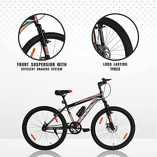 Leader Single Speed Beast MTB 26T Hybrid Mountain Bicycle with Front Suspension and Disc Brake and Without Gear for Men (Matt Black, 10   Years)