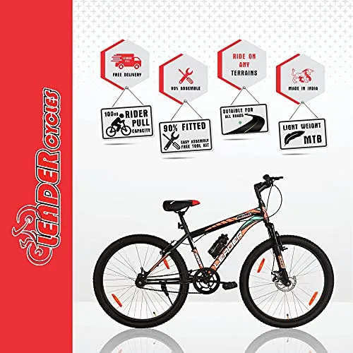 Leader Single Speed Beast MTB 26T Hybrid Mountain Bicycle with Front Suspension and Disc Brake and Without Gear for Men (Matt Black, 10   Years)