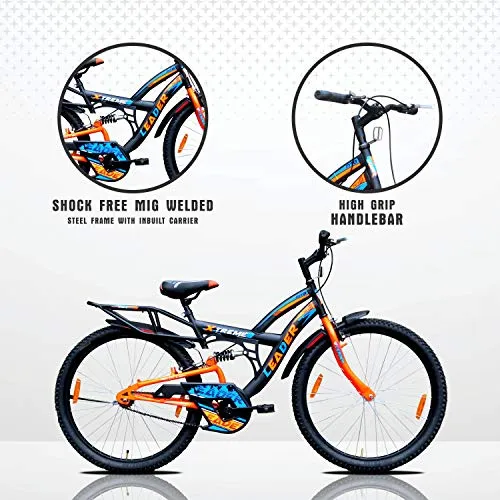 Leader Xtreme MTB 26T IBC Mountain Bicycle/Bike Without Gear Single Speed with Rear Suspension for Men - Black/Fluro Orange Ideal for 10  Years 18 Inches Steel Frame