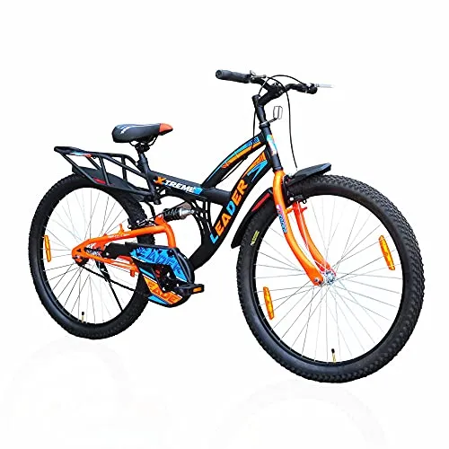 Leader Xtreme MTB 26T IBC Mountain Bicycle/Bike Without Gear Single Speed with Rear Suspension for Men - Black/Fluro Orange Ideal for 10  Years 18 Inches Steel Frame