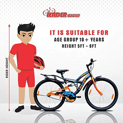 Leader Xtreme MTB 26T IBC Mountain Bicycle/Bike Without Gear Single Speed with Rear Suspension for Men - Black/Fluro Orange Ideal for 10  Years 18 Inches Steel Frame