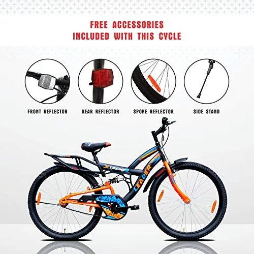 Leader Xtreme MTB 26T IBC Mountain Bicycle/Bike Without Gear Single Speed with Rear Suspension for Men - Black/Fluro Orange Ideal for 10  Years 18 Inches Steel Frame