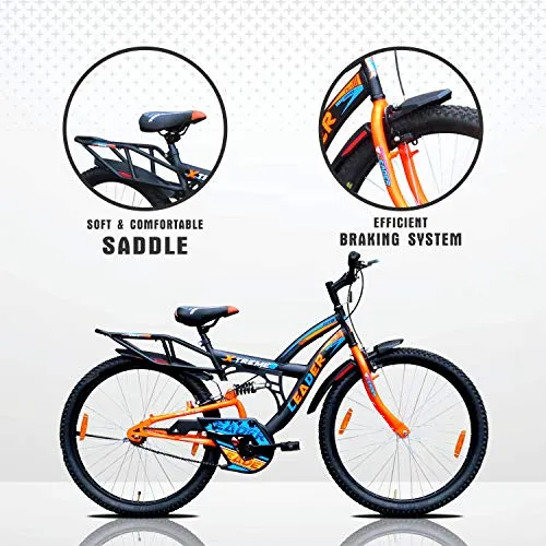 Leader Xtreme MTB 26T IBC Mountain Bicycle/Bike Without Gear Single Speed with Rear Suspension for Men - Black/Fluro Orange Ideal for 10  Years 18 Inches Steel Frame