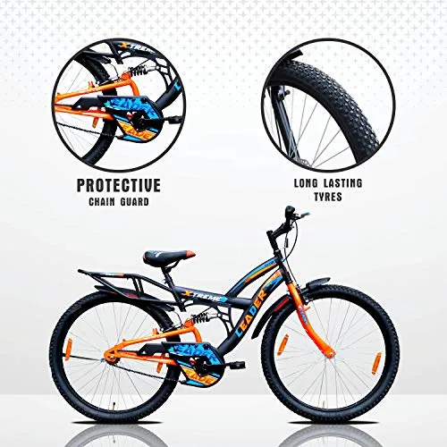 Leader Xtreme MTB 26T IBC Mountain Bicycle/Bike Without Gear Single Speed with Rear Suspension for Men - Black/Fluro Orange Ideal for 10  Years 18 Inches Steel Frame