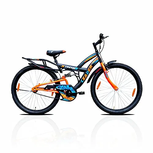 Leader Xtreme MTB 26T IBC Mountain Bicycle/Bike Without Gear Single Speed with Rear Suspension for Men - Black/Fluro Orange Ideal for 10  Years 18 Inches Steel Frame