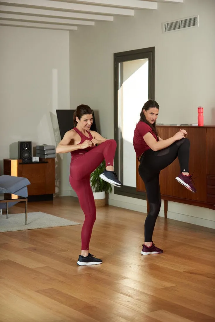Legging fitness cardio bimatière taille haute femme, noir