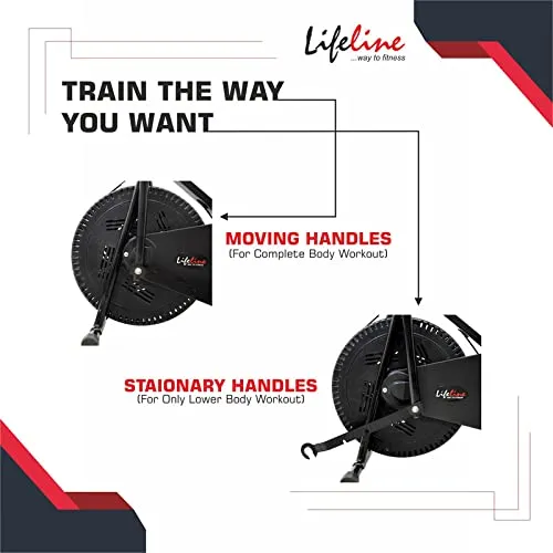 Lifeline Fitness LE-103 Air Bike Exercise Indoor Cycle with Moving and Stationary Handles for Home Gym Workout with Vertically and Horizontally Adjustable Seat, Adjustable Resistance, LCD Display for Weight Loss at Home
