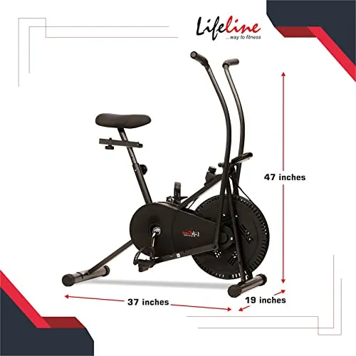 Lifeline Fitness LE-103 Air Bike Exercise Indoor Cycle with Moving and Stationary Handles for Home Gym Workout with Vertically and Horizontally Adjustable Seat, Adjustable Resistance, LCD Display for Weight Loss at Home
