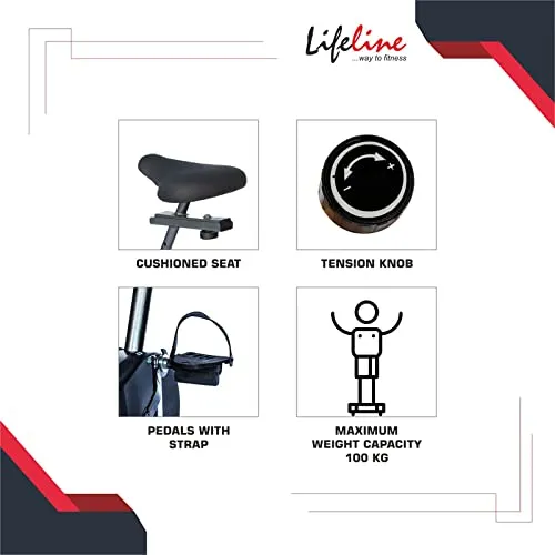 Lifeline Fitness LE-103 Air Bike Exercise Indoor Cycle with Moving and Stationary Handles for Home Gym Workout with Vertically and Horizontally Adjustable Seat, Adjustable Resistance, LCD Display for Weight Loss at Home