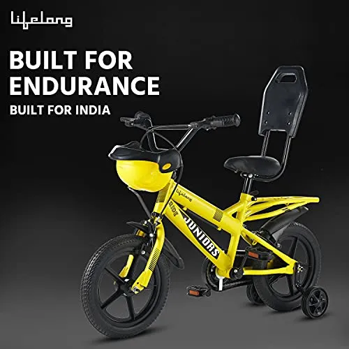 Lifelong LLBC1401 Juniors Ride Cycle 14T with ‎Training Wheel, Mudguard for Boys and Girls| 95% Assembled, Frame Size: 9" | Ideal Height : 3 ft   |Lifelong Cycle Ideal for 2 to 5 Years (Yellow)