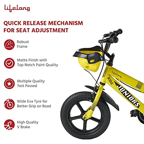 Lifelong LLBC1401 Juniors Ride Cycle 14T with ‎Training Wheel, Mudguard for Boys and Girls| 95% Assembled, Frame Size: 9" | Ideal Height : 3 ft   |Lifelong Cycle Ideal for 2 to 5 Years (Yellow)