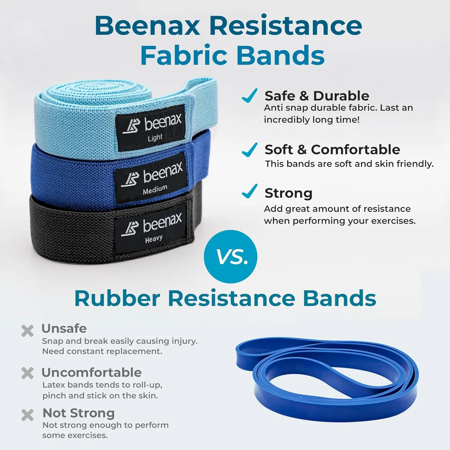Long Fabric Resistance Bands (Set of 3) - Black, Navy, Blue