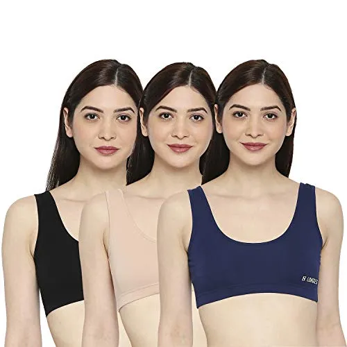 Longies Women Regular Fit Sports Bra (LGSBPO3001_Large_Beige,Black,Blue)