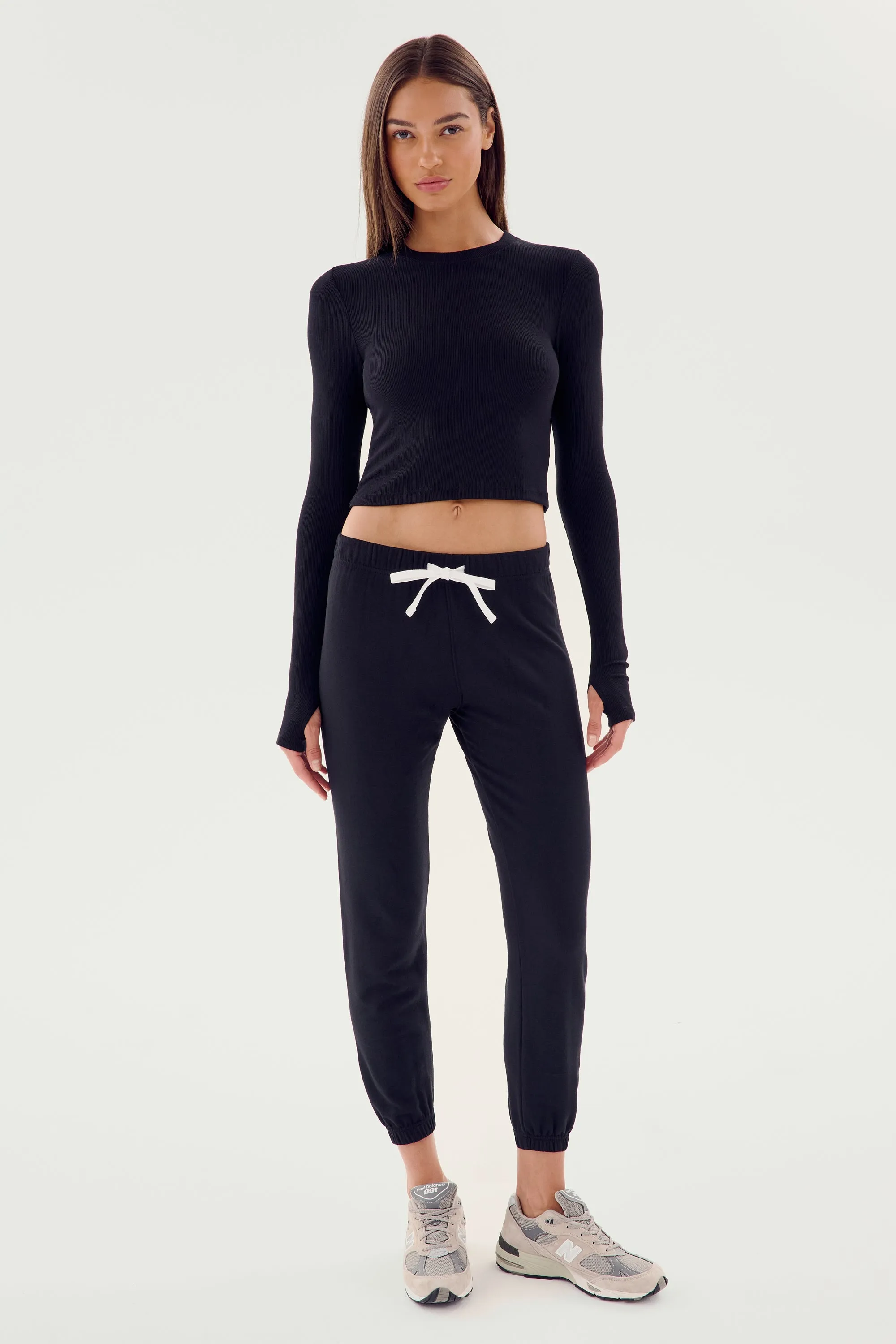 Louise Rib Long Sleeve Crop - Black