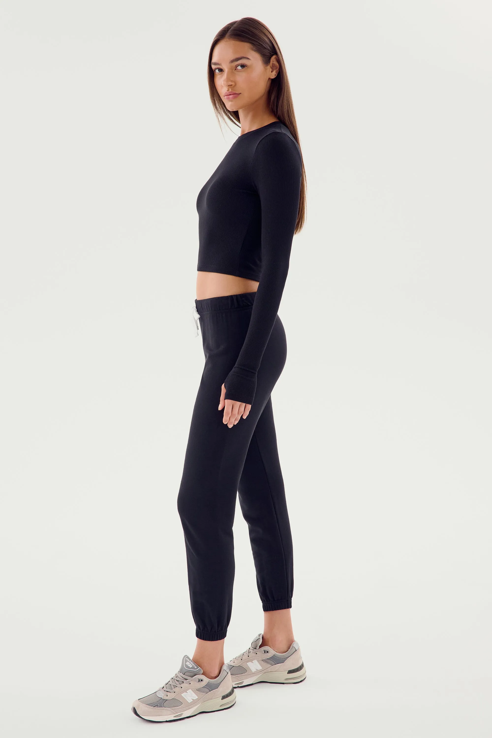 Louise Rib Long Sleeve Crop - Black