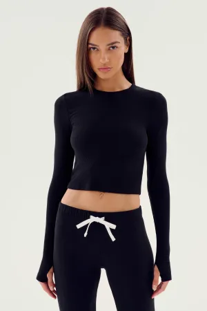 Louise Rib Long Sleeve Crop - Black