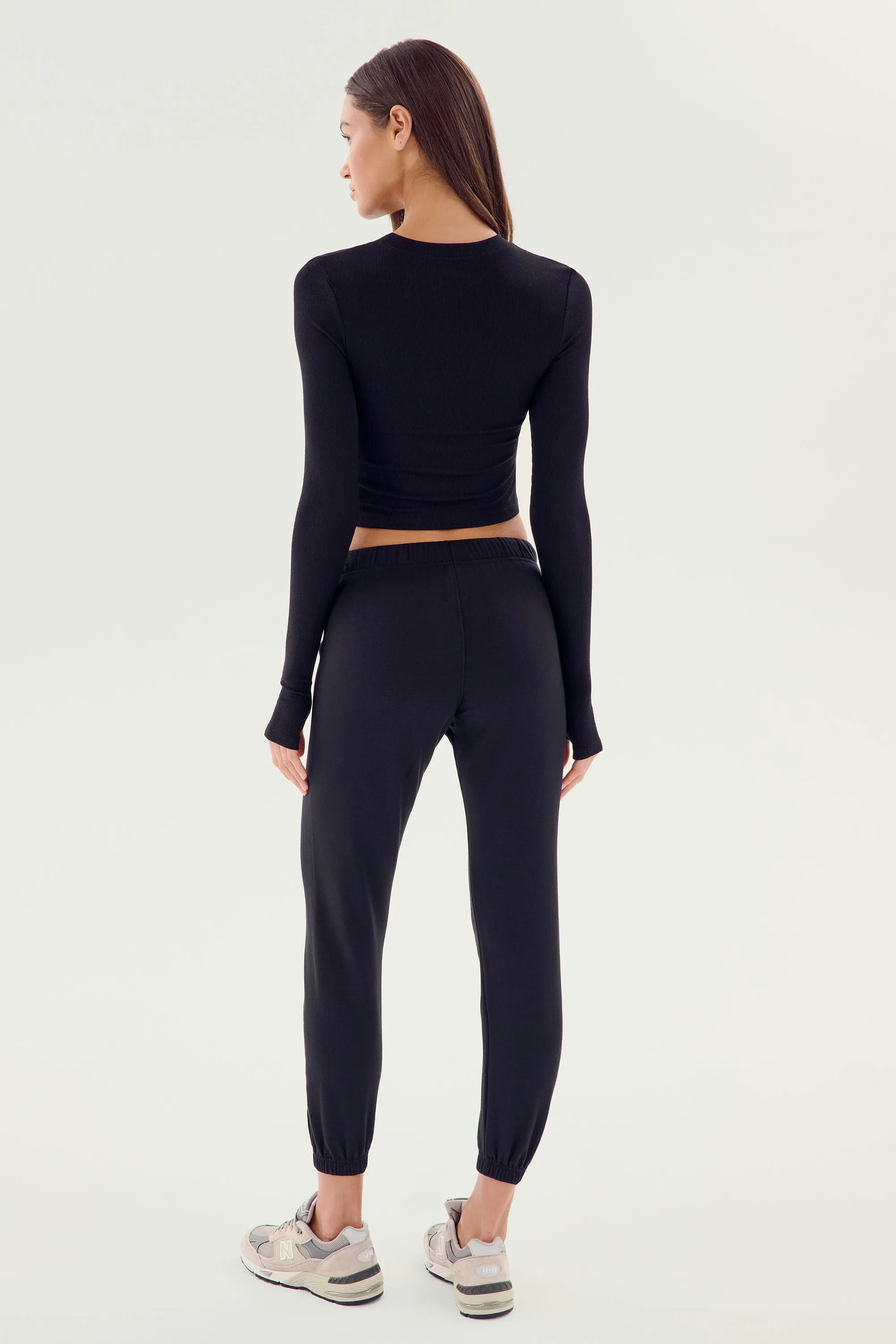 Louise Rib Long Sleeve Crop - Black