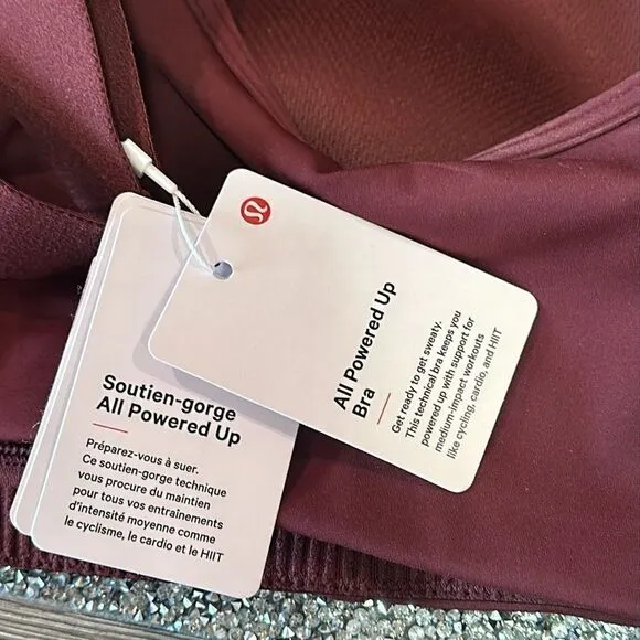 Lululemon All Powered Up Bra‎ 40DD Medium Support Red Merlot sports bra NWT