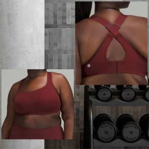Lululemon All Powered Up Bra‎ 40DD Medium Support Red Merlot sports bra NWT