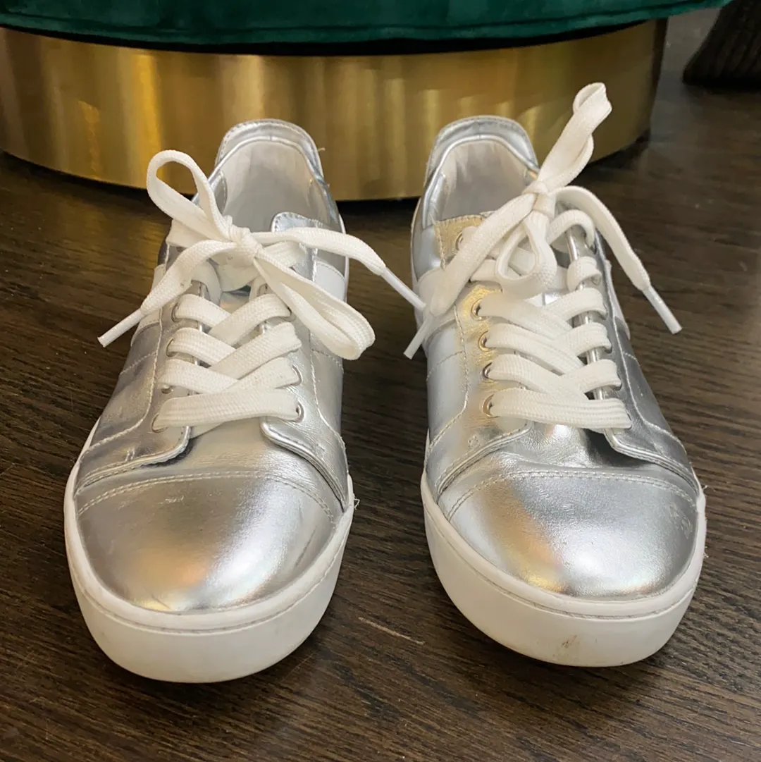 Marc Fisher Ltd Silver and White Leather Sneakers