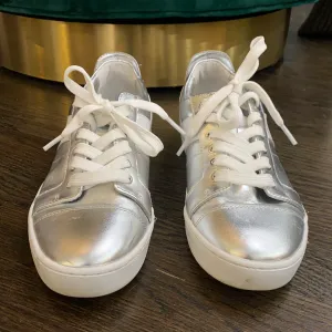 Marc Fisher Ltd Silver and White Leather Sneakers
