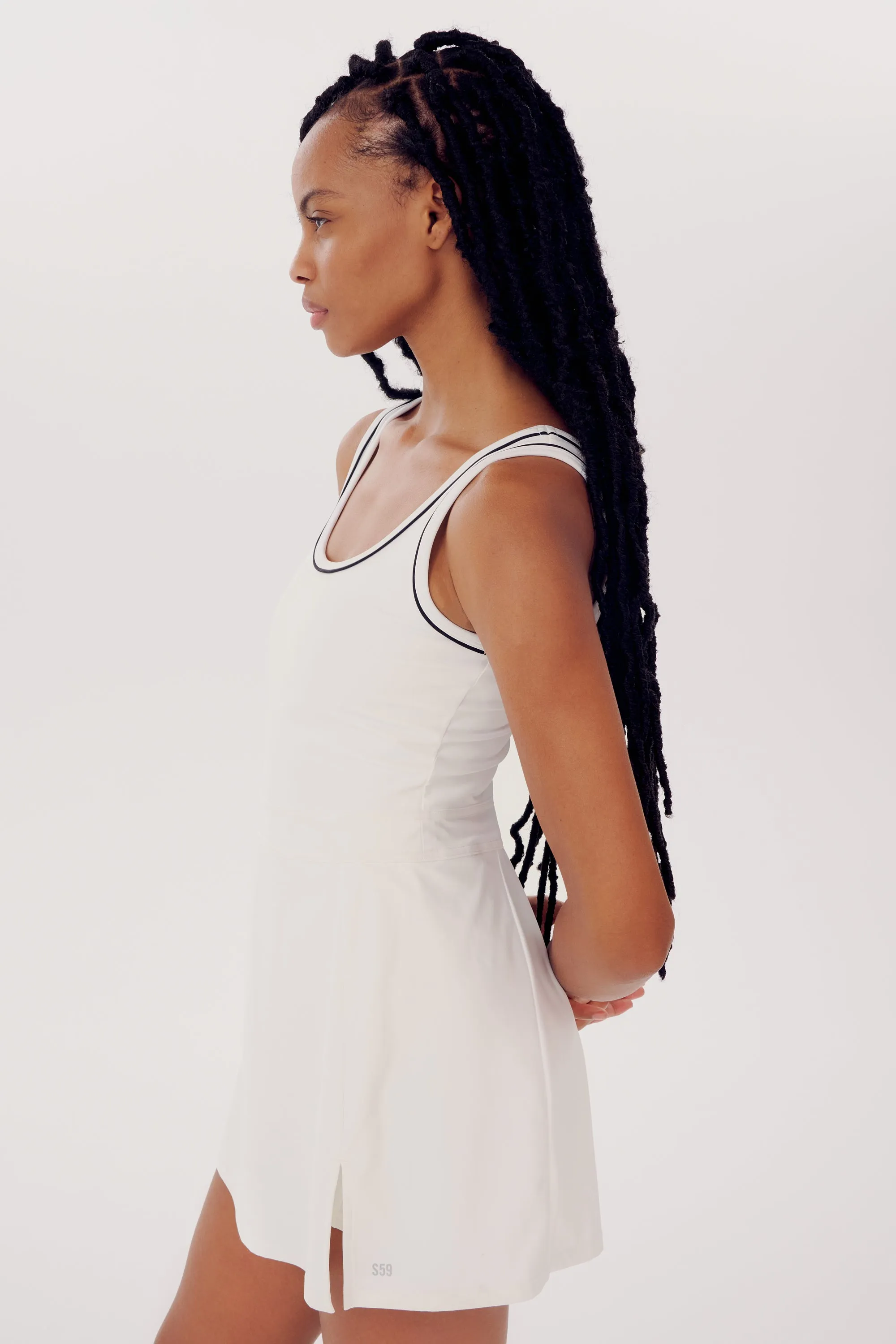 Martina Rigor Dress w/Piping - White