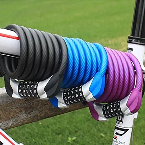 Mayan Cobra Cycle Cable Lock, Helmet Lock, Self Coiling 5 Digit Resettable Number Combination Cable Bike Locks, 4 Feet x 1/2 Inch
