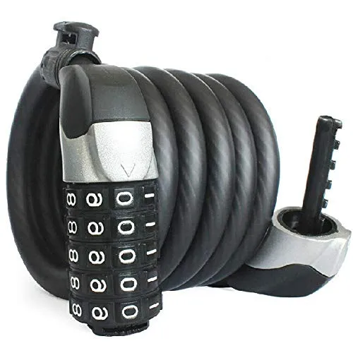 Mayan Cobra Cycle Cable Lock, Helmet Lock, Self Coiling 5 Digit Resettable Number Combination Cable Bike Locks, 4 Feet x 1/2 Inch