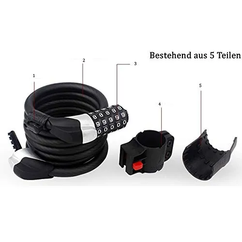 Mayan Cobra Cycle Cable Lock, Helmet Lock, Self Coiling 5 Digit Resettable Number Combination Cable Bike Locks, 4 Feet x 1/2 Inch