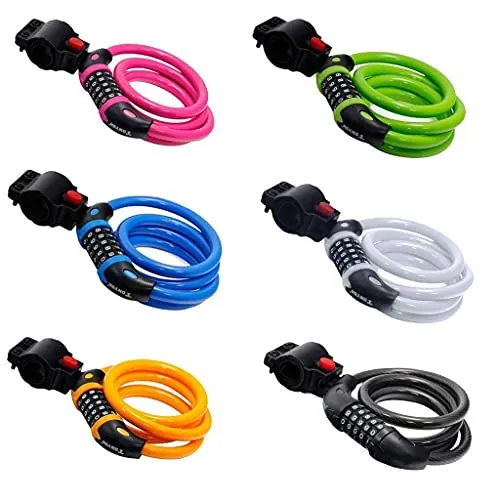 Mayan Cobra Cycle Cable Lock, Helmet Lock, Self Coiling 5 Digit Resettable Number Combination Cable Bike Locks, 4 Feet x 1/2 Inch