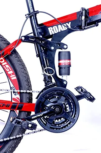 MDS Unlimited CYCLES ROADY 26 inches 21 Shimano Gear Dual Suspension 18 Inches Steel Frame Double Disc Brake Foldable MTB Mountain Bike Cycle for Unisex (Black Red )