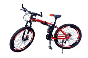 MDS Unlimited CYCLES ROADY 26 inches 21 Shimano Gear Dual Suspension 18 Inches Steel Frame Double Disc Brake Foldable MTB Mountain Bike Cycle for Unisex (Black Red )