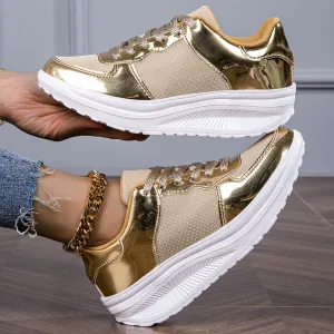 Metallic Platform Wedge Sneakers