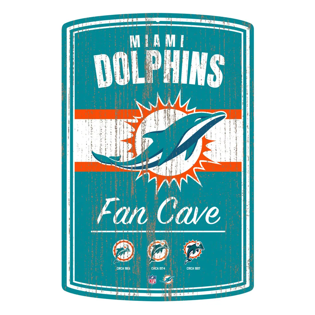 Miami Dolphins Wall Signs - 16" x 23" 2 pack Established Faux Wood