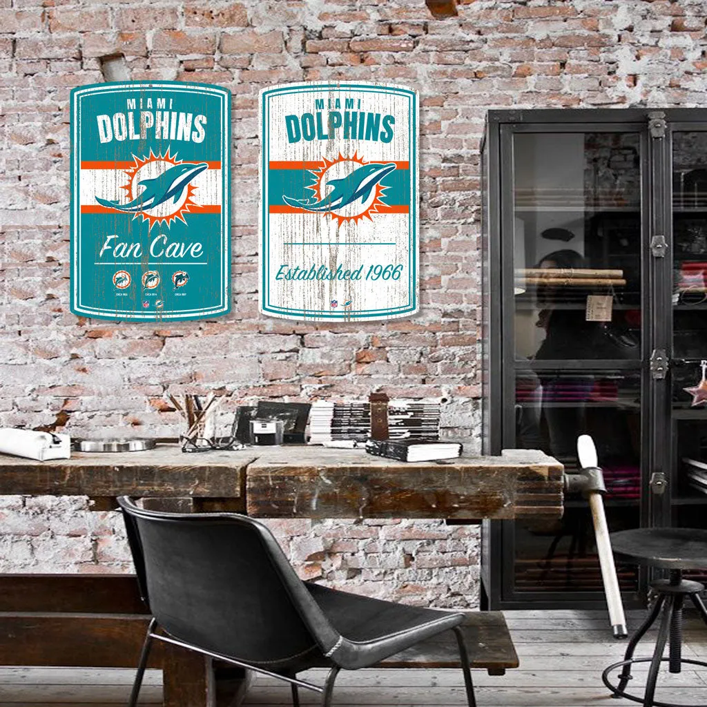Miami Dolphins Wall Signs - 16" x 23" 2 pack Established Faux Wood
