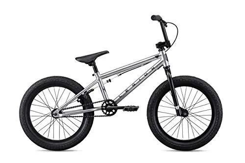 Mongoose Legion L18 Kids Freestyle Sidewalk BMX Bike for Kids, Children and Beginner-Level to Advanced Riders, 18-inch Wheels, Hi-Ten Steel Frame, Micro Drive 25x9T BMX Gearing, Silver