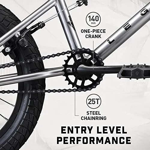 Mongoose Legion L18 Kids Freestyle Sidewalk BMX Bike for Kids, Children and Beginner-Level to Advanced Riders, 18-inch Wheels, Hi-Ten Steel Frame, Micro Drive 25x9T BMX Gearing, Silver