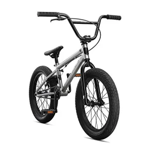 Mongoose Legion L18 Kids Freestyle Sidewalk BMX Bike for Kids, Children and Beginner-Level to Advanced Riders, 18-inch Wheels, Hi-Ten Steel Frame, Micro Drive 25x9T BMX Gearing, Silver