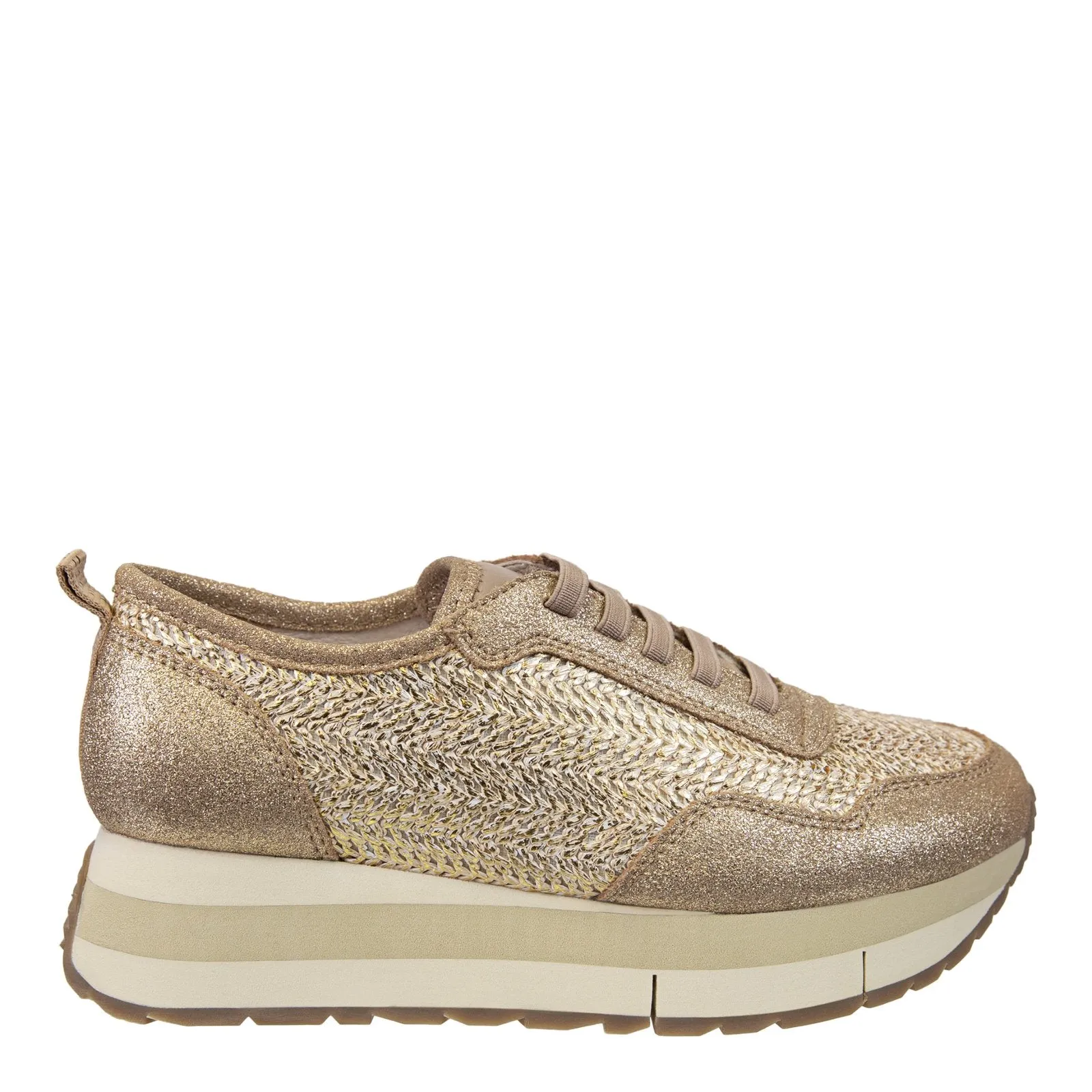 Naked Feet: KINETIC in GOLD RAFFIA Platform Sneakers