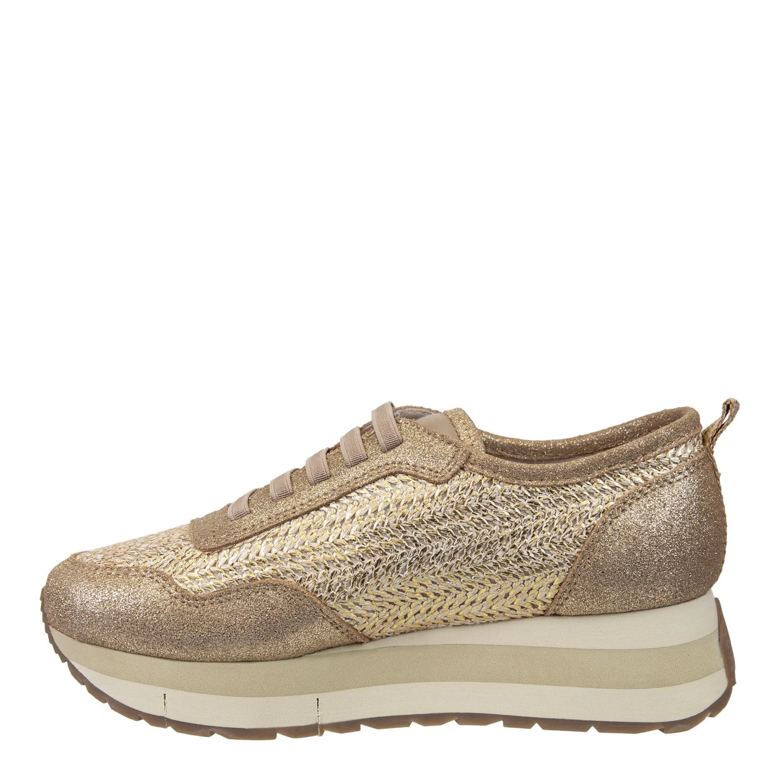 Naked Feet: KINETIC in GOLD RAFFIA Platform Sneakers