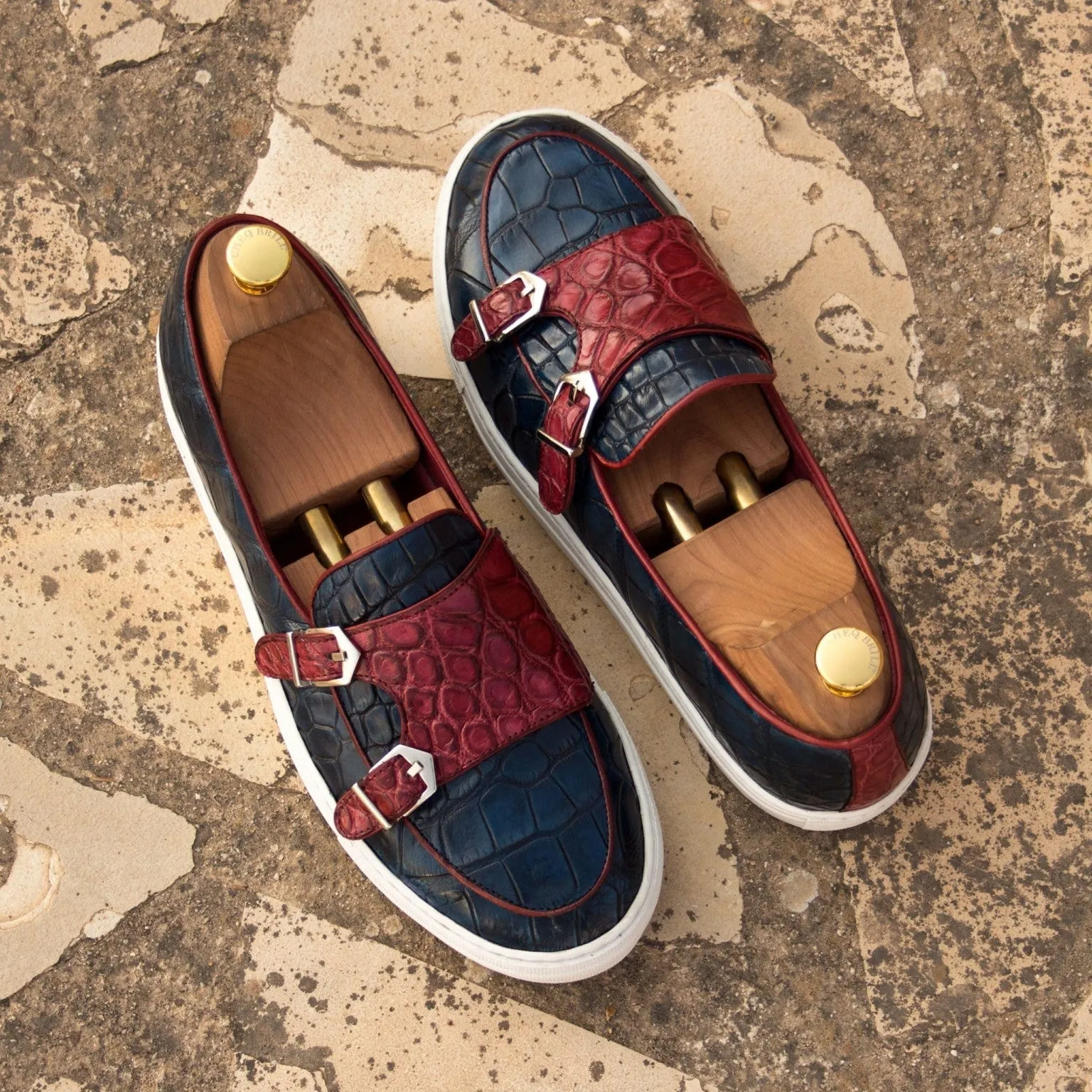 Navy & Red Alligator Double-Monk Sneakers