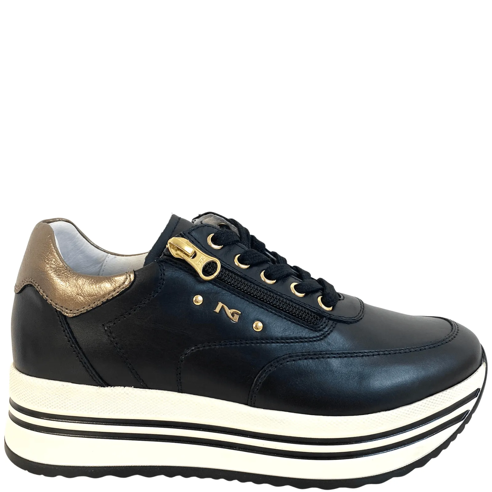 NeroGiardini Black Leather Raised Sole Sneakers
