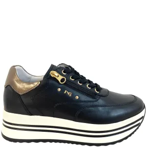 NeroGiardini Black Leather Raised Sole Sneakers