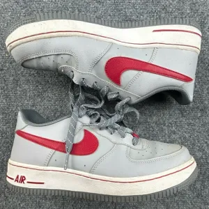 Nike Air Force 1 Gray and Red Leather Sneakers Size 7Y (8.5/9 Womens)