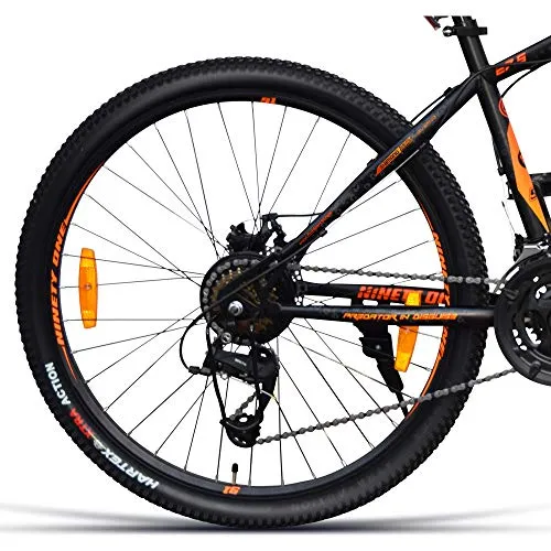 NINETY ONE Leopard 27.5T 21 Speed 17 Inches Steel Frame Hybrid Bike For Unisex Adult ( Black & Orange , Ideal For: 12  Years , Brake: Disc )