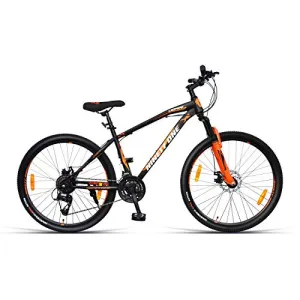 NINETY ONE Leopard 27.5T 21 Speed 17 Inches Steel Frame Hybrid Bike For Unisex Adult ( Black & Orange , Ideal For: 12  Years , Brake: Disc )