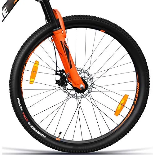NINETY ONE Leopard 27.5T 21 Speed 17 Inches Steel Frame Hybrid Bike For Unisex Adult ( Black & Orange , Ideal For: 12  Years , Brake: Disc )