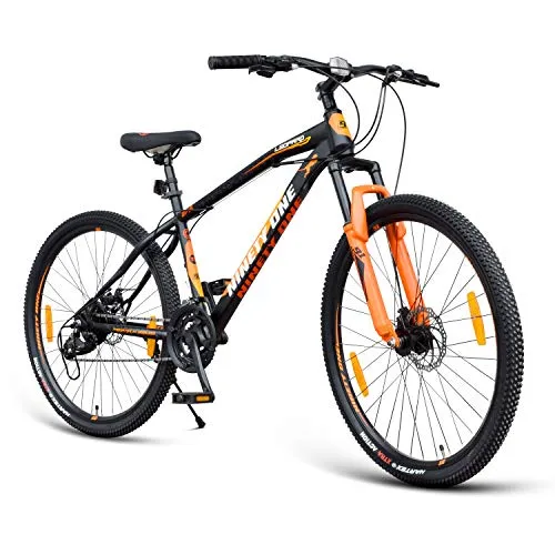 NINETY ONE Leopard 27.5T 21 Speed 17 Inches Steel Frame Hybrid Bike For Unisex Adult ( Black & Orange , Ideal For: 12  Years , Brake: Disc )
