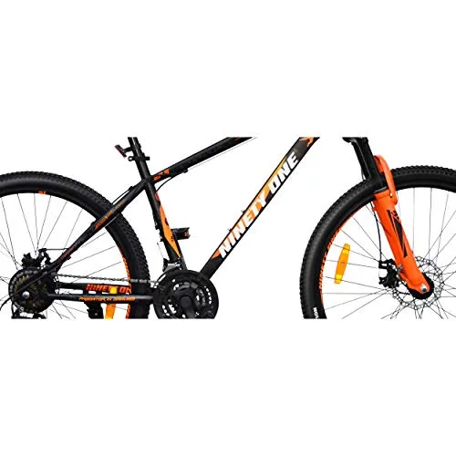 NINETY ONE Leopard 27.5T 21 Speed 17 Inches Steel Frame Hybrid Bike For Unisex Adult ( Black & Orange , Ideal For: 12  Years , Brake: Disc )